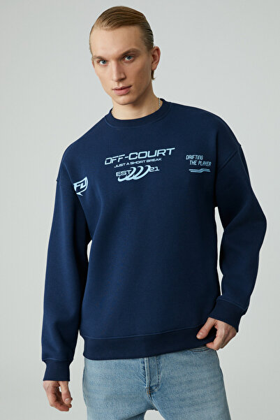 GRIMELANGE Ανδρικό φούτερ CASSY από οργανικό βαμβάκι με μαλακό μπλε ναυτικό με λεπτομέρεια