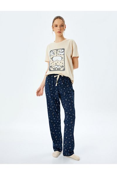 Koton Printed Comfortable Fit Short Sleeve Cotton Pajamas Set