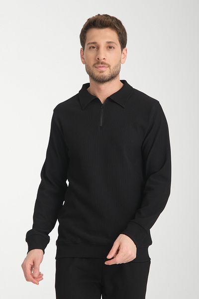 KAPHONE Men's Self-Striped Half-Zip Collar (Jamber) Top Sweater