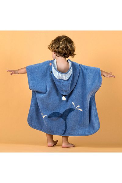 Decathlon Nabaiji Blue Whale Patterned Cotton Baby Poncho