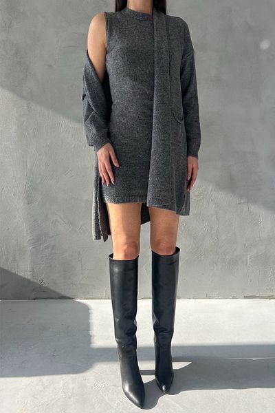 Seda Yalçın Atelier Gray Knitwear Cardigan and Dress Set