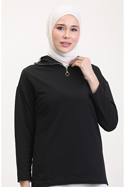 sefamerve Μαύρο Σετ τουνίκ και παντελόνι με φερμουάρ - 1058-04