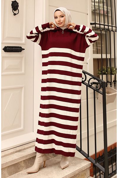 sefamerve Weinrotes, geripptes Strickkleid – 11042-04