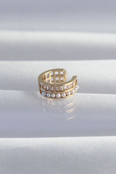 Skygo Gold Brass Pearls and Rhinestones Earcuff Earrings - Tj-bkp9339
