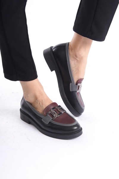 Deassa Garni Tokalı Lacivert Kadın Loafer Ayakkabı