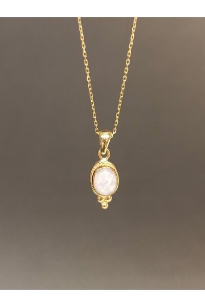 TREND 925 ayar gümüş ay taşı kolye, doğal taş kolye, gümüş kolye, hediye kolye