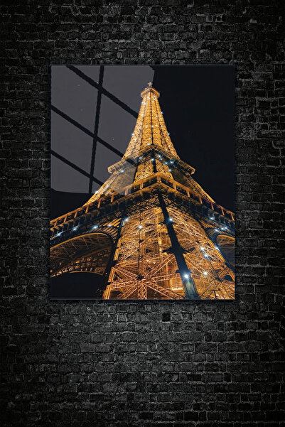 z zizuph Siyah Paris, Parıltılı Eyfel Kulesi, 4 mm Temperli Kırılmaz Cam Tablo