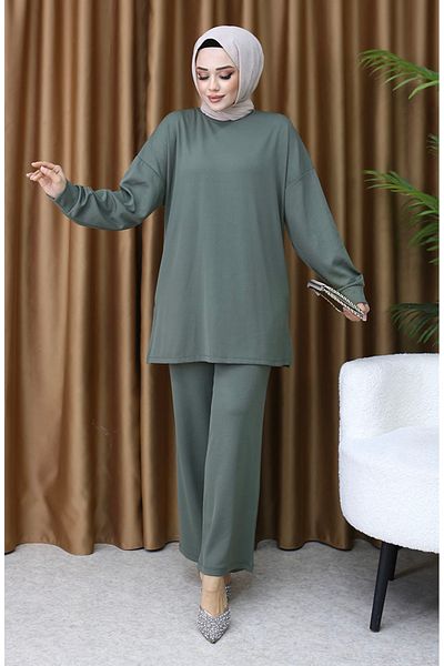 sefamerve Khaki Ribbed Tunic and Trousers Set - 5570-01