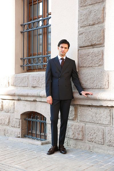 AEK FIORE Men's Navy Blue Double Breasted Suit