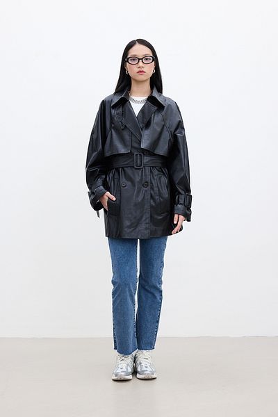 Manuka Übergroßer Trenchcoat aus schwarzem Leder
