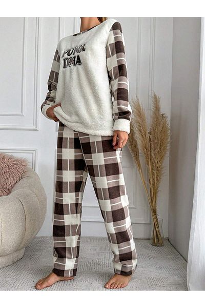 VG BOND MODA Plaid Pattern Punk Dna Women's Fleece Pajamas Set - Vg122
