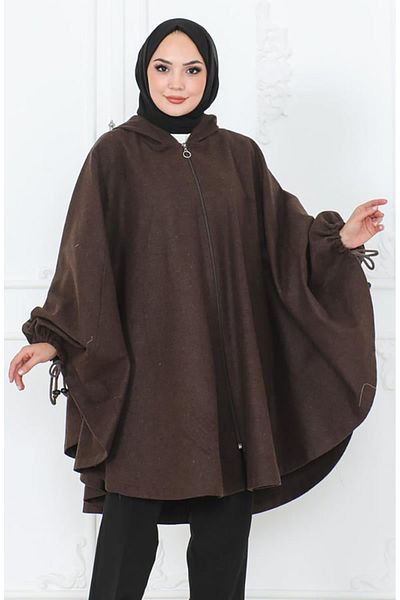 sefamerve Καφέ κουκούλα Stamp Poncho - 0505-03