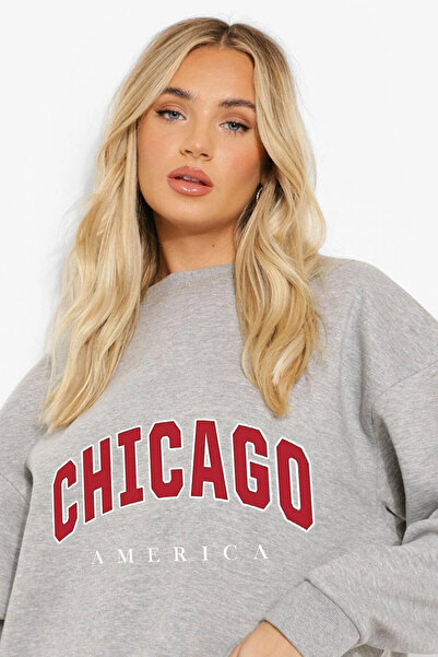 Marco Fresco Women's Chicago Printed Sweatshirt Oversized Bottom Top Tracksuit Set