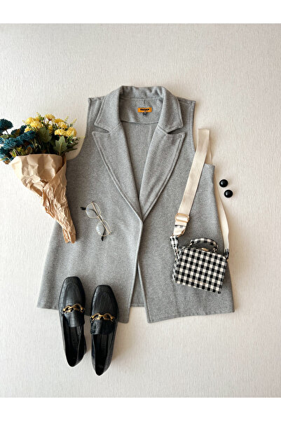 KÜÇÜĞÜM BUTİK Сив дълъг вълнен кардиган