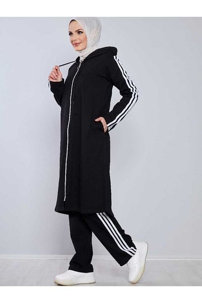 BurcuFashion Σετ αθλητικής φόρμας Latte Test - Μπροστινό φερμουάρ TRN1018