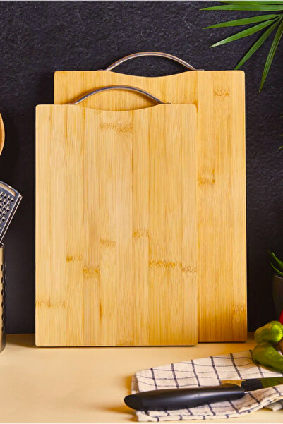 Çavdar Group Bamboo Antibacterial 2-Piece Cutting Board with Metal Handle Bamboo Cutting Board Bread Board