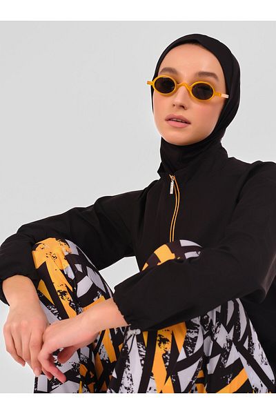 ALFASA Raglan Sleeve Trousers Patterned Hijab Swimsuit