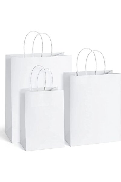 AMBALAJDÜNYAM Burgu Saplı Beyaz Kraft Çanta 31 Cm x 12 Cm x 41 Cm ( 10 Adet ) ( Kağıt Poşet Çanta )