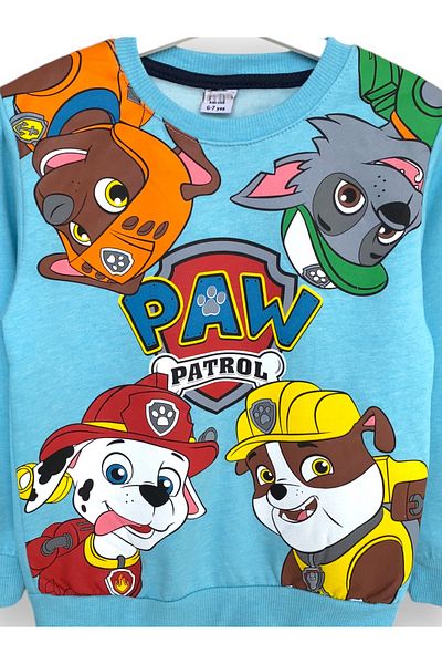 LİTTLE TORTOİSE Paw Petrol Pattern Boys' Crew Neck Long Sleeve Lightweight Raised Inside Textured Sweatshirt Set