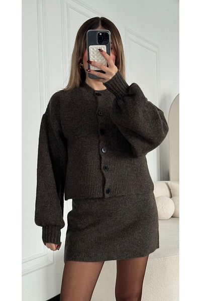 My Blog Brown Cardigan Skirt Set - 00377