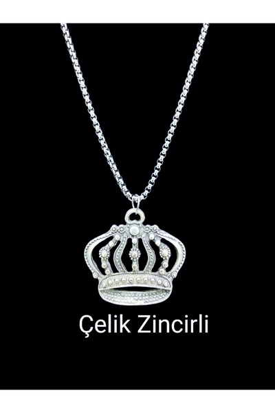 whocares Unisex Kararmaz Çelik Zincirli Kral/Kraliçe Taç Sembollü Kaliteli Gü...