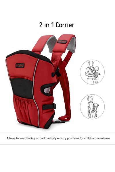 Babyhug حاملة الأطفال المريحة 2 في 1 من Babyhug مع أحزمة مبطنة ومريلة قابلة للفصل، باللون الأحمر، من عمر 0 إلى 12 شهرًا، بسعة 9 كجم
