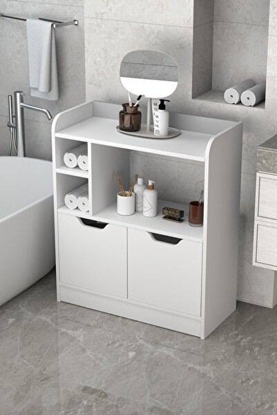 ilkal Banyo Dolabı Çok Amaçlı Havluluk 2 Kapaklı Raflı Beyaz