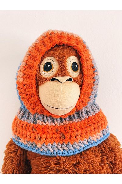 The Cloudish Shop Orange Blue Melange - Baby Kids Hand Knitted, Knitted Neck Collar Beanie Balaklva