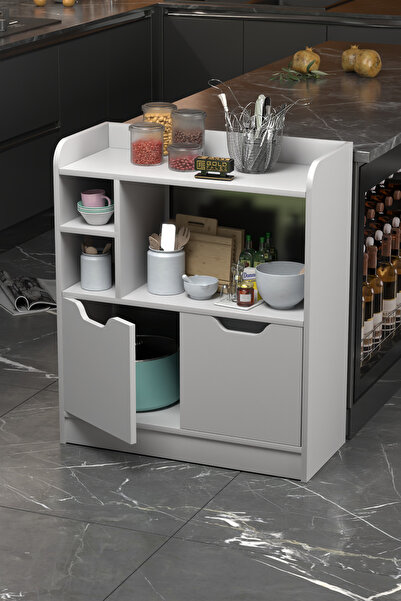 GOLDFALEZ Mutfak Dolabı Çok Amaçlı Fırın Dolabı 2 Kapaklı Raflı Kahve Köşesi Beyaz