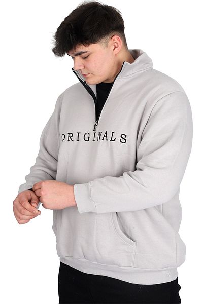 ModeXL Mode XL Plus Size Ανδρικό φούτερ με φερμουάρ γιακά U24543 Γκρι