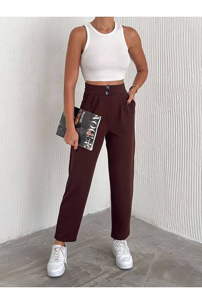 NEW FAVORİ PANTALONI DE Morcov CU BUTONE ORNAMENTALE CU TALIE DE CAUCUC