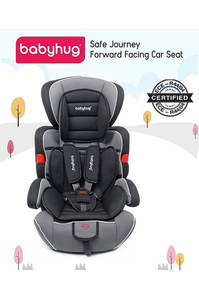 Babyhug مقعد سيارة Babyhug Safe Journey Forward Facing مع حزام أمان من 5 نقاط - معتمد من ECE، أسود، من سن 18 شهرًا إلى 12 عامًا