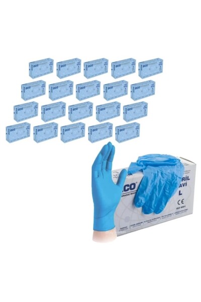 ECO Mavi Nitril Eldiven - Blue Nitrile Gloves - 1 Koli - L Beden