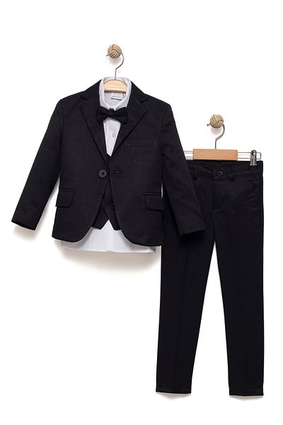 Merdia Boy's Jacketed Tuxedo Suit Jacket, Pants, Waistcoat, Shirt and Bow Tie