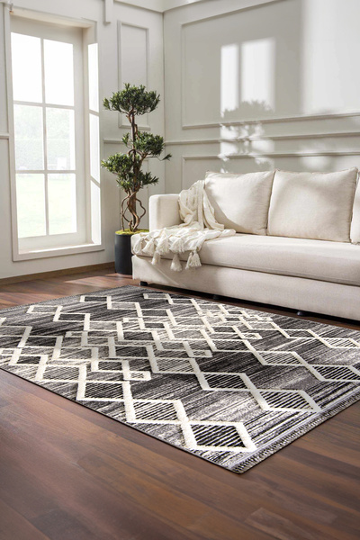 Halı Sepeti Enti Step 2206 Gri Hav Toz Vermez Yumuşak Dokulu Mutfak Koridor O...