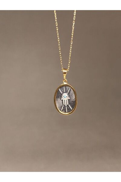 TREND 925 ayar gümüş Fatma'nın eli kolye, zirkon gümüş kolye, hediyelik kadın kolye, gümüş madalyon