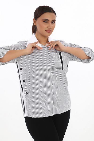 KİFAYET 17019 Single Pocket 3/4 Sleeve Striped Viscose Shirt (C103)