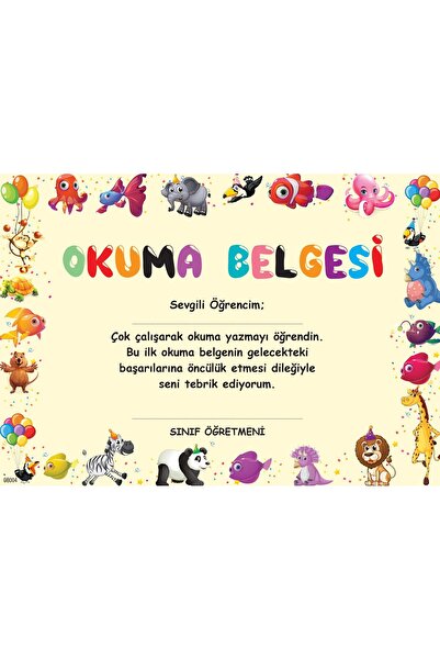 uzaktangelir İlkokul Okuma  Belgesi 1. Hamur Kalın Gramajlı Karton  (20 Adet)...