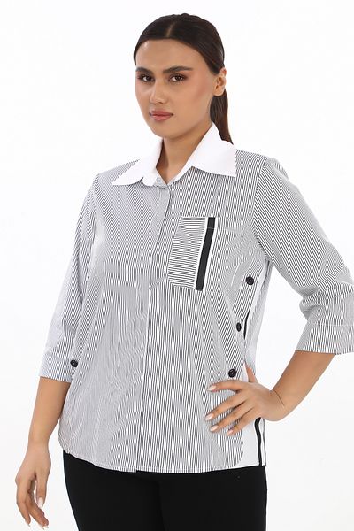 KİFAYET 17019 Single Pocket 3/4 Sleeve Striped Viscose Shirt (C103)