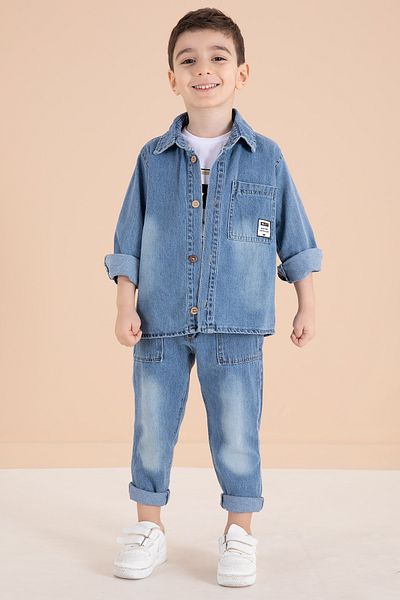 Cansın Mini Boy's 3-Piece Suit with Blue Button Jean Jacket and Trousers 20011
