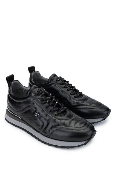 Tamer Tanca Men's Genuine Leather Black Sneakers & Sports Shoes