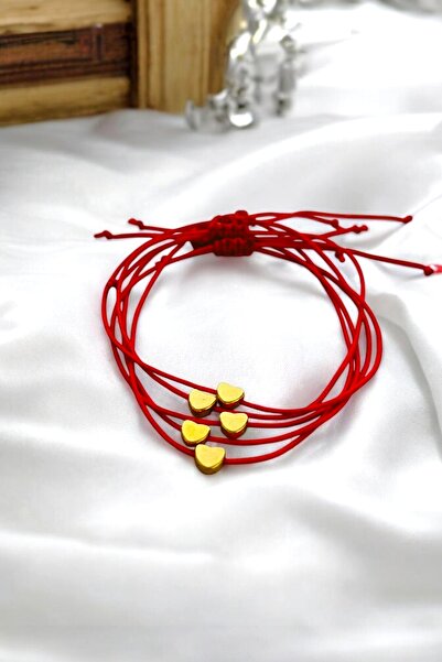 LA TINY AKSESUAR 5 قطع سوار حبل على شكل قلب، سوار حبل مجدول من المكرمية الحمراء