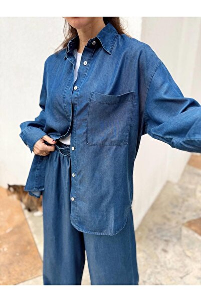 Maldia Shop Women's Blue Denim Shirt Pants Set