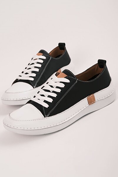 MY DERİ حذاء رياضي نسائي من الجلد الطبيعي - حذاء كاجوال برباط 3562