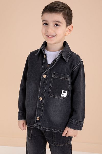 Cansın Mini Smoked Buttoned Jean Jacket and Trousers Boy's 3-Piece Suit 20010