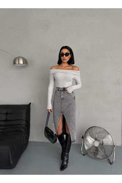 Zeo Basic FUSTA DENIM CU CUSĂTURĂ ÎN CRUCE