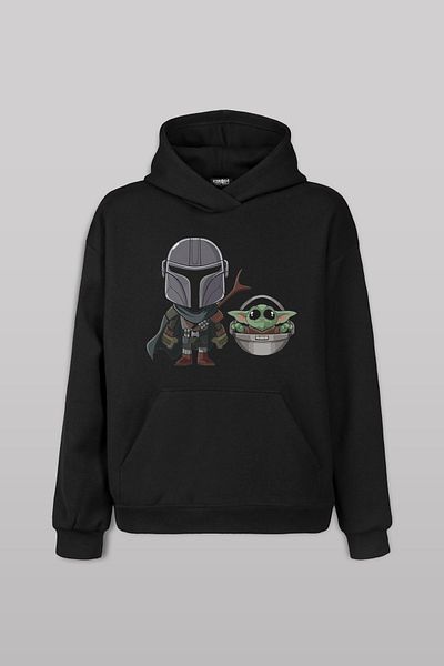 Kendim Seçtim Star Wars Baby Yoda Mando Figured Unisex Hooded Sweatshirt