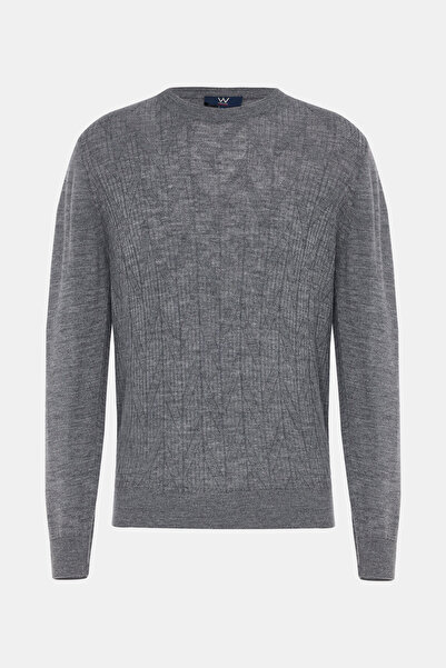 W Collection Gray Melange Crew Neck Long Sleeve Sweater