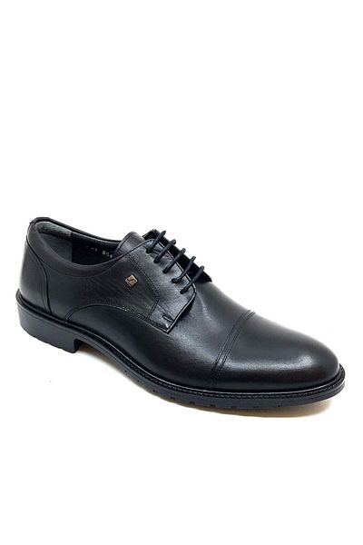 Fosco Black Genuine Leather Men's Casual Shoes - Rubber Sole, Lace-Up 8589 46