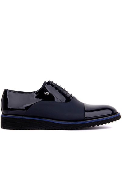 Fosco Navy Blue Patent Leather Lace-Up Men's Casual Shoes - 6590 848 328